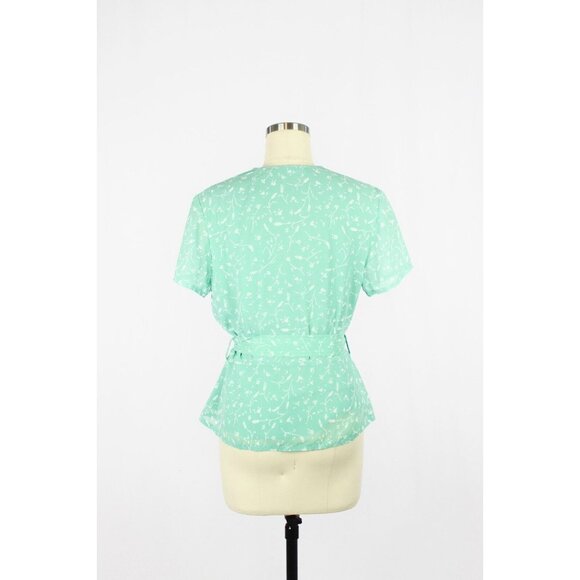 SAMSOE SAMSOE Klea Green Floral Crepe Short Sleeve Wrap Blouse, Size S - Picture 7 of 16